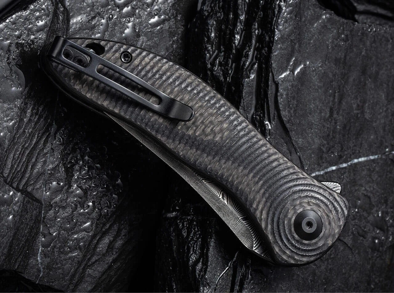 Synergy 3 Damascus G10 CF Black Tanto 6 Synergy 3 Damascus G10 CF Black Tanto – Bild 4